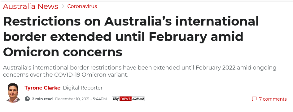 オーストラリア 12月15日国境開放直前のせめぎあい（本当に開くのか？）